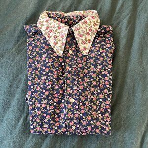 Vintage Floral Long Sleeve Men's Buttondown with Contrast Collar